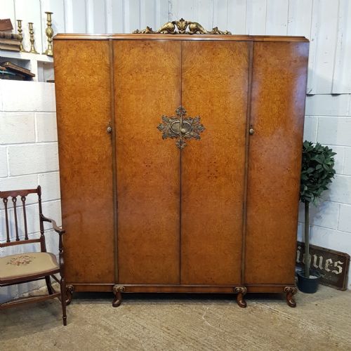 Antique Burr Walnut Louis Xv1 Four Door Triple Wardrobe by Denby & Spinks C1920