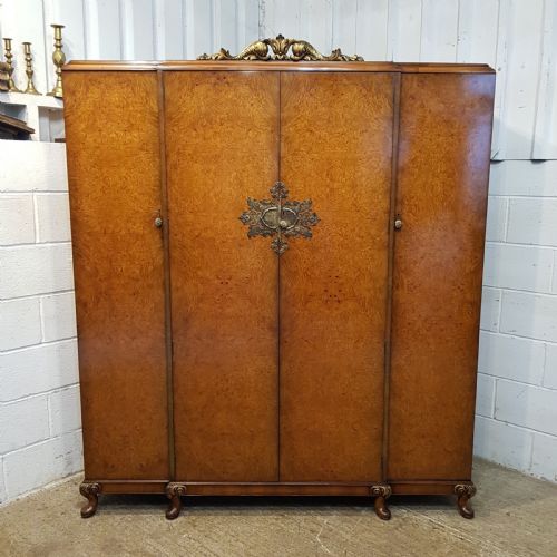 fig 1. ANTIQUE BURR WALNUT LOUIS XV1 FOUR DOOR TRIPLE WARDROBE BY DENBY & SPINKS C1920