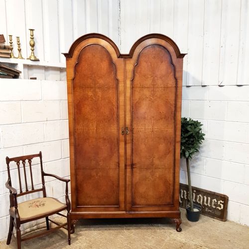 Antique Burr Walnut Double Dome Top Double Wardrobe C1920
