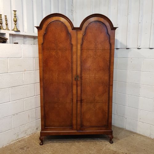 fig 1. ANTIQUE BURR WALNUT DOUBLE DOME TOP DOUBLE WARDROBE C1920