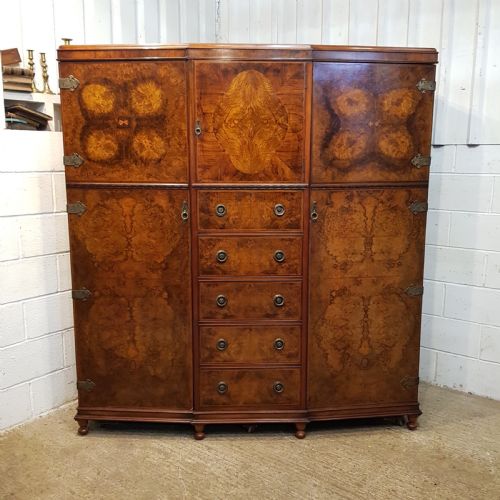 fig 1. ANTIQUE BURR WALNUT TRIPLE WARDROBE C1920