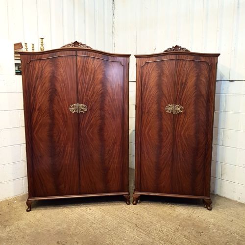 Antique Pair Mahogany Ladies & Gents Wardrobes C1920