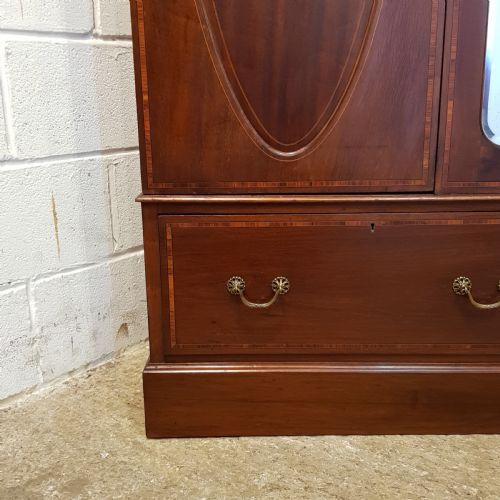 fig 1. ANTIQUE EDWARDIAN MAHOGANY INLAID TRIPLE WARDROBE C1900