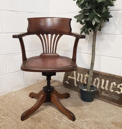 Antique Edwardian Oak Swivel Desk Chair C1900
