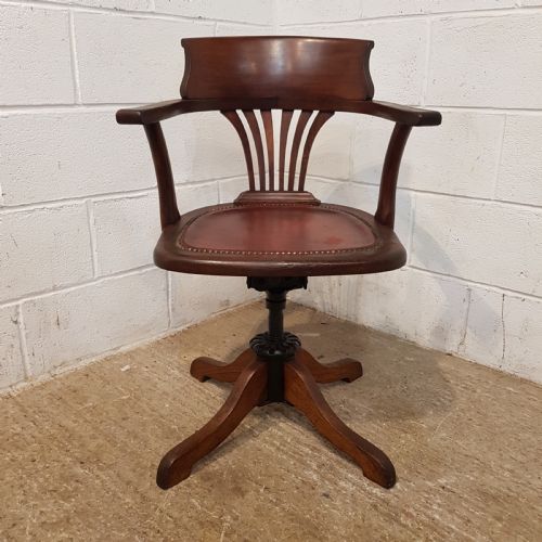 fig 1. ANTIQUE EDWARDIAN OAK SWIVEL DESK CHAIR C1900