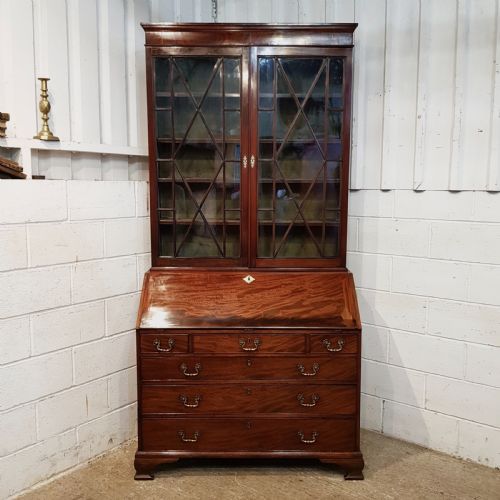 fig 1. ANTIQUE REGENCY MAHOGANY ASTRAGAL GLAZED BUREAU BOOKCASE C1820