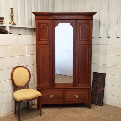 Antique Edwardian Mahogany In,aid Wardrobe C1900