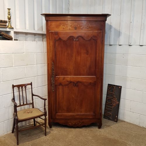 Antique 19th Century French Fruitwood Inlaid Armoire C1880