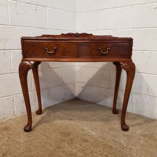 fig 1. ANTIQUE BURR WALNUT SERPENTINE FRONT SIDE TABLE C1920