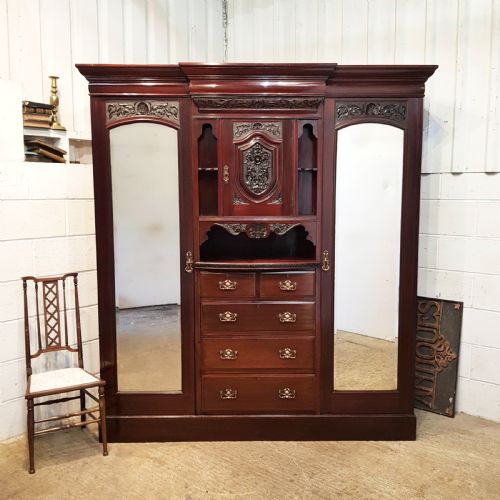 Antique Late Victorian Cuban Mahogany Triple  Wardrobe by Maple & Co C1890
