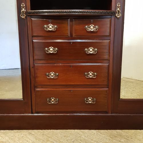 fig 1. ANTIQUE LATE VICTORIAN CUBAN MAHOGANY TRIPLE WARDROBE BY MAPLE & CO C1890