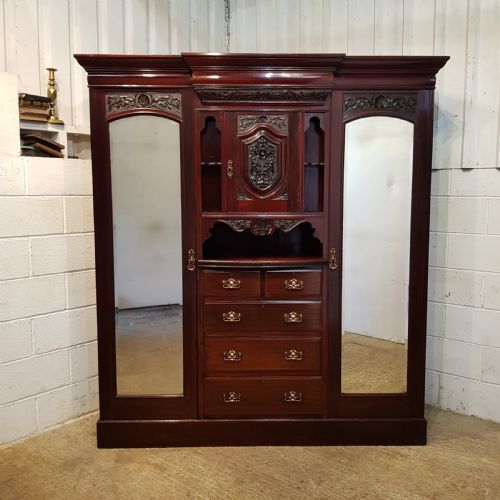 fig 2. ANTIQUE LATE VICTORIAN CUBAN MAHOGANY TRIPLE WARDROBE BY MAPLE & CO C1890