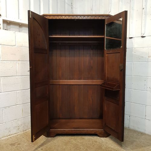 fig 2. ANTIQUE SMALL CARVED OAK DOUBLE WARDROBE C1920