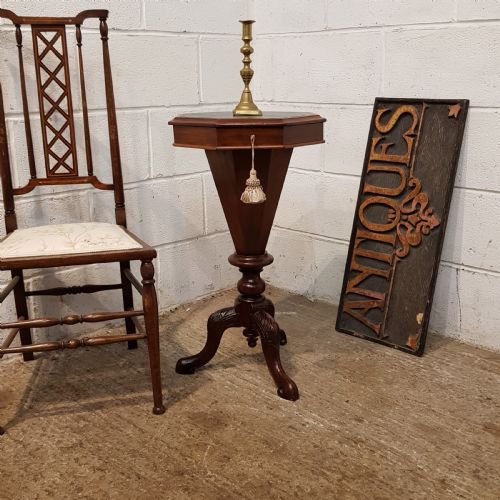 Antique Victorian Mahogany Trumpet Workbox C1880