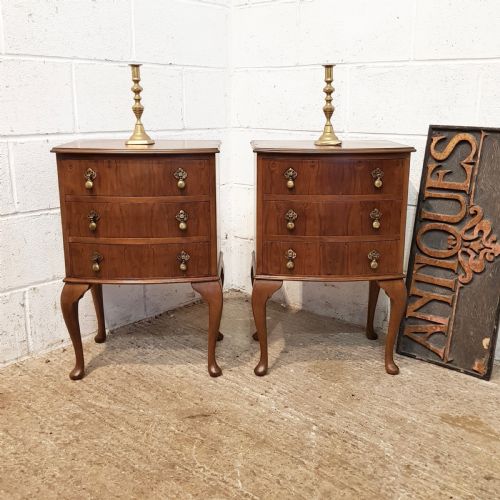 Antique Pair Walnut Bow Front Best Side Chests  C1920