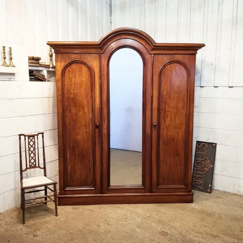 Antique Victorian Mahogany Triple Wardrobe C1870