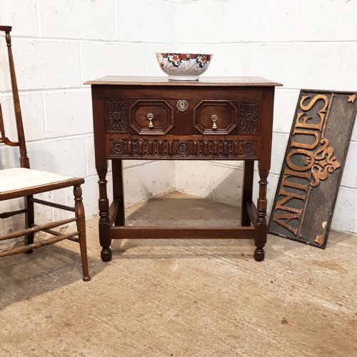 Antique Solid  Carved Oak Side Table C1920