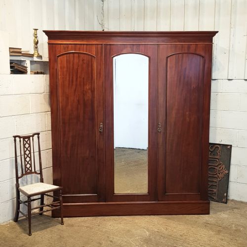 Antique Victorian Mahogany Triple Wardrobe C1880