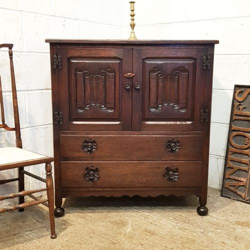 Antique Carved Oak Linen Fold Tallboy C1920