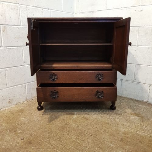 fig 2. ANTIQUE CARVED OAK LINEN FOLD TALLBOY C1920