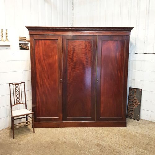 Antique Late Victorian Regency Mahogany Triple Wardrobe C1890