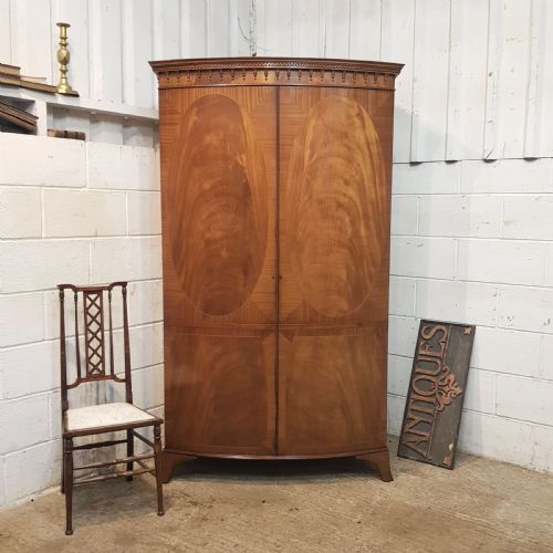 Antique Edwardian Regency Mahogany Bow Front Double Wardrobe C1900