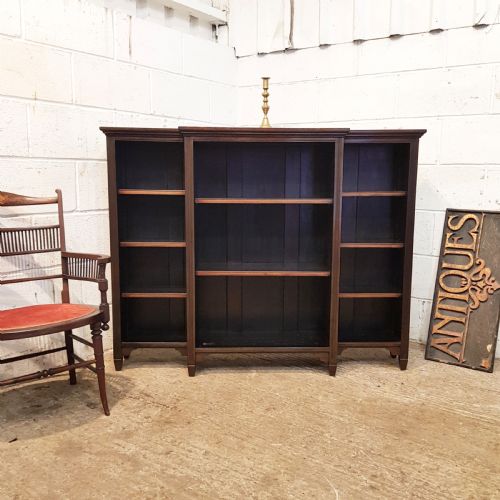 Antique Arts & Crafts Mahogany Breakfront Open Bookcase C1900