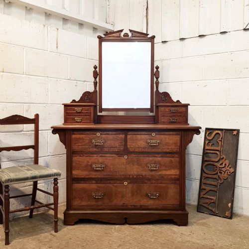 Antique Late Victorian Burr Walnut Dressing Table Chest C1890