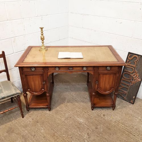 Antique Edwardian Mahogany Leather Topped Twin  Pedestal Desk 1900