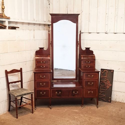 Antique Large Edwardian Inlaid Mahogany Dressing Table C1900