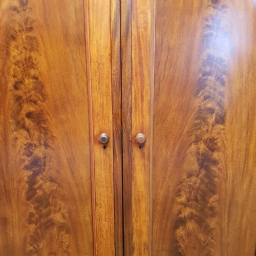 fig 2. ANTIQUE VICTORIAN FLAMED MAHOGANY DOUBKE WARDROBE C1880