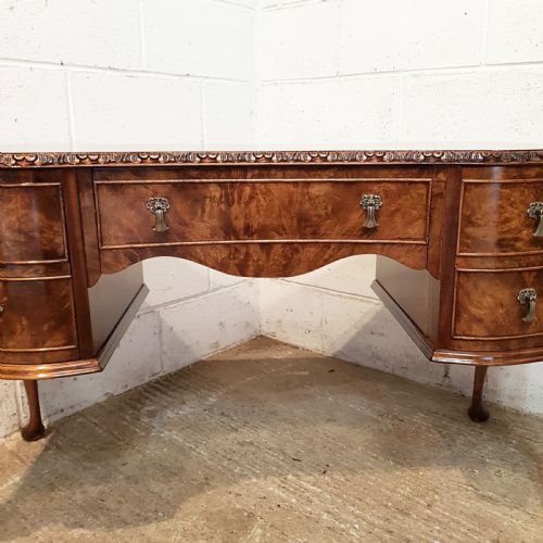 fig 1. ANTIQUE BURR WALNUT SERPENTINE SHAPED DESK C1920