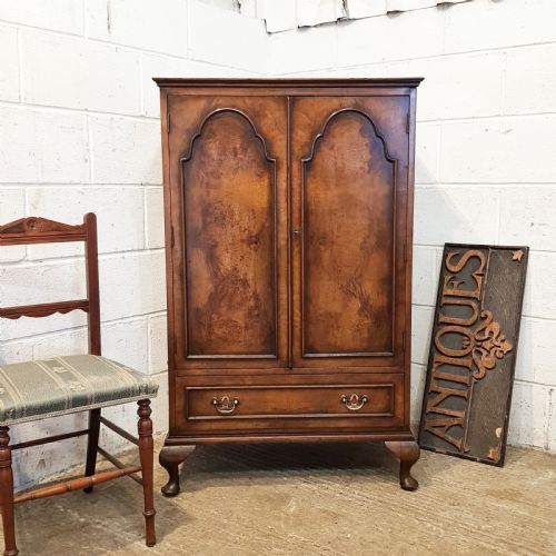 fig 1. ANTIQUE BURR WALNUT TALLBOY CUPBOARD C1920