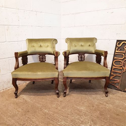 Antique Pair Edwardian Mahogany Tub Chairs C1900