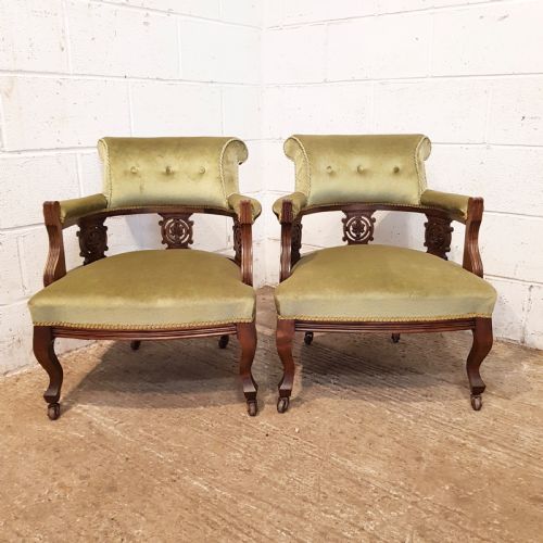 fig 1. ANTIQUE PAIR EDWARDIAN MAHOGANY TUB CHAIRS C1900