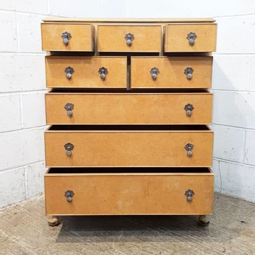 fig 1. ANTIQUE BLONDE WALNUT CHEST OF DRAWERS C1920