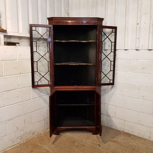 fig 1. ANTIQUE REGENCY MAHOGANY ASTRAGAL GLAZED CORNER CUPBOARD C1820