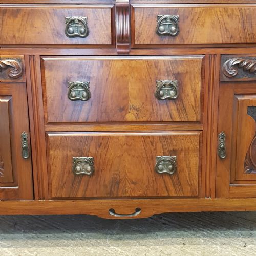 fig 2. ANTIQUE TALL ART NOUVEAU MAHOGANY AND WALNUT SIDEBOARD C1890
