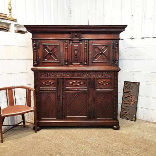 Antique Late 18th Century Carved Oak Court Cupboard C1780-90