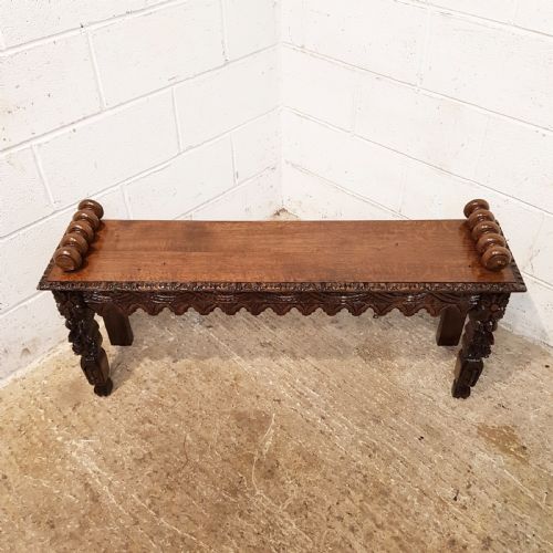 fig 1. ANTIQUE VICTORIAN CARVED OAK HALL BENCH C1880