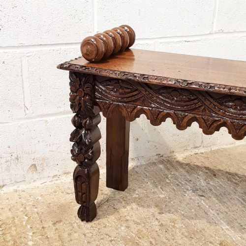 fig 2. ANTIQUE VICTORIAN CARVED OAK HALL BENCH C1880
