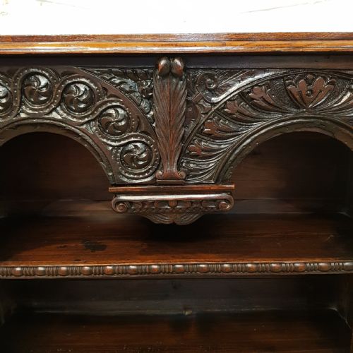 fig 1. ANTIQUE VICTORIAN CARVED GOTHIC OAK OPEN BOOKCASE C1880