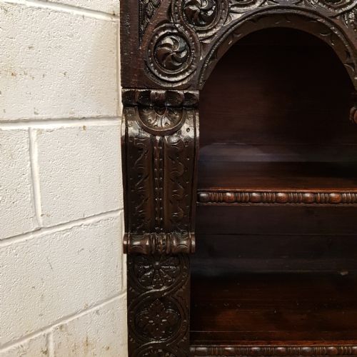 fig 2. ANTIQUE VICTORIAN CARVED GOTHIC OAK OPEN BOOKCASE C1880