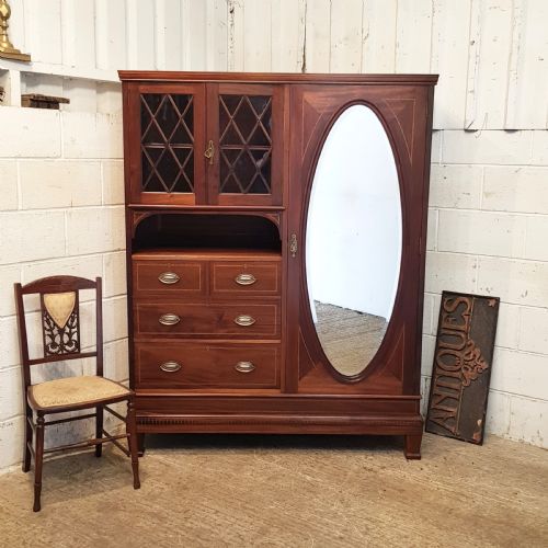 Antique Late Victorian Mahogany Combination Wardrobe C1890