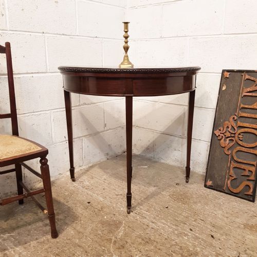 Antique Edwardian Mahogany Demi Lune Fold Over Games Table C1900