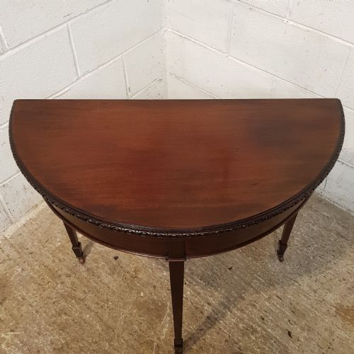 fig 2. ANTIQUE EDWARDIAN MAHOGANY DEMI LUNE FOLD OVER GAMES TABLE C1900