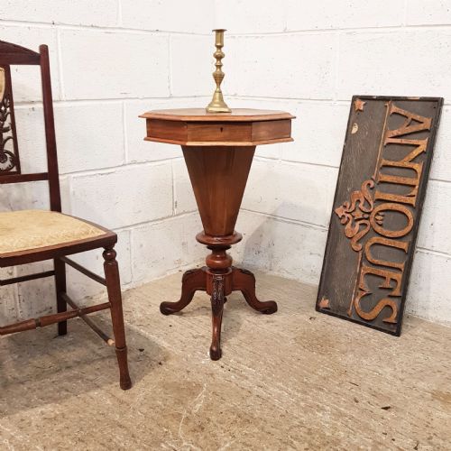 Antique Victorian Walnut Trumpet Work Sewing Box C1880