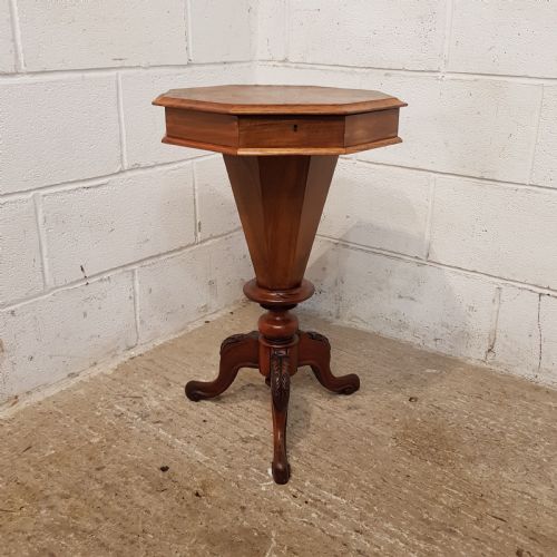 fig 1. ANTIQUE VICTORIAN WALNUT TRUMPET WORK SEWING BOX C1880
