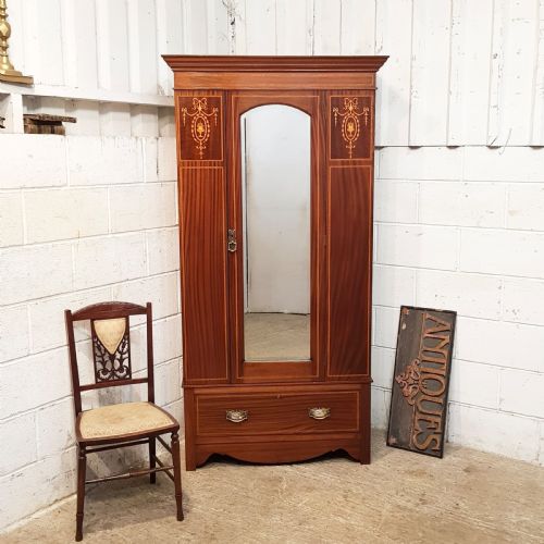 Antique Edwardian Inlaid Mahogany Single Wardrobe C1900