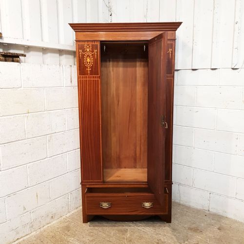 fig 2. ANTIQUE EDWARDIAN INLAID MAHOGANY SINGLE WARDROBE C1900